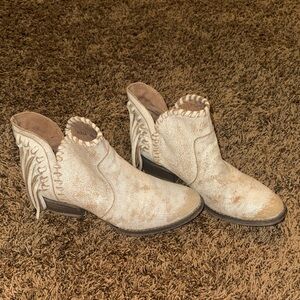 Circle G Cream Braided Ankle Boots with Fringe Detail